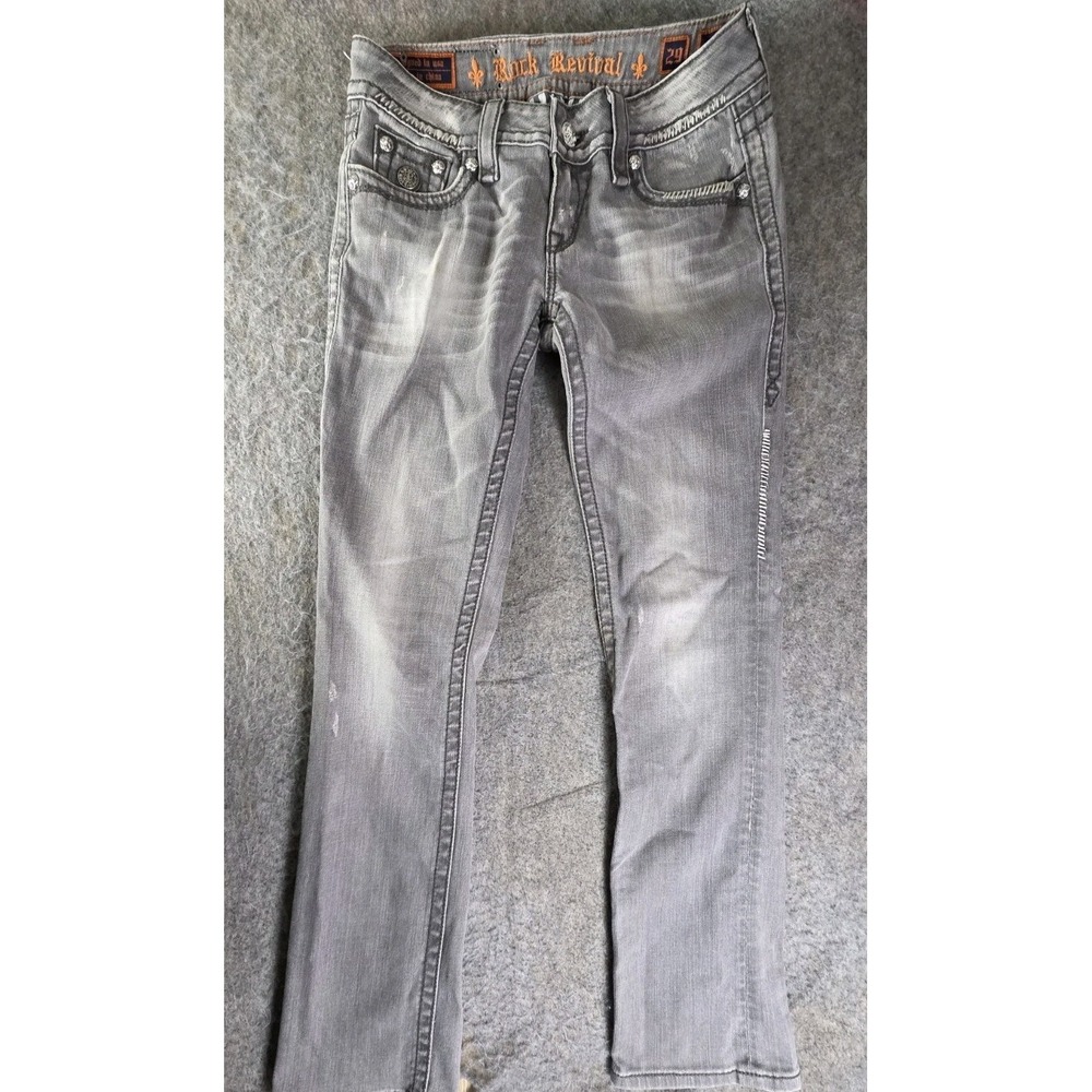 Rock Revival Celine Straight Low Rise Denim Jeans Grey Stretch Woman's 29x32